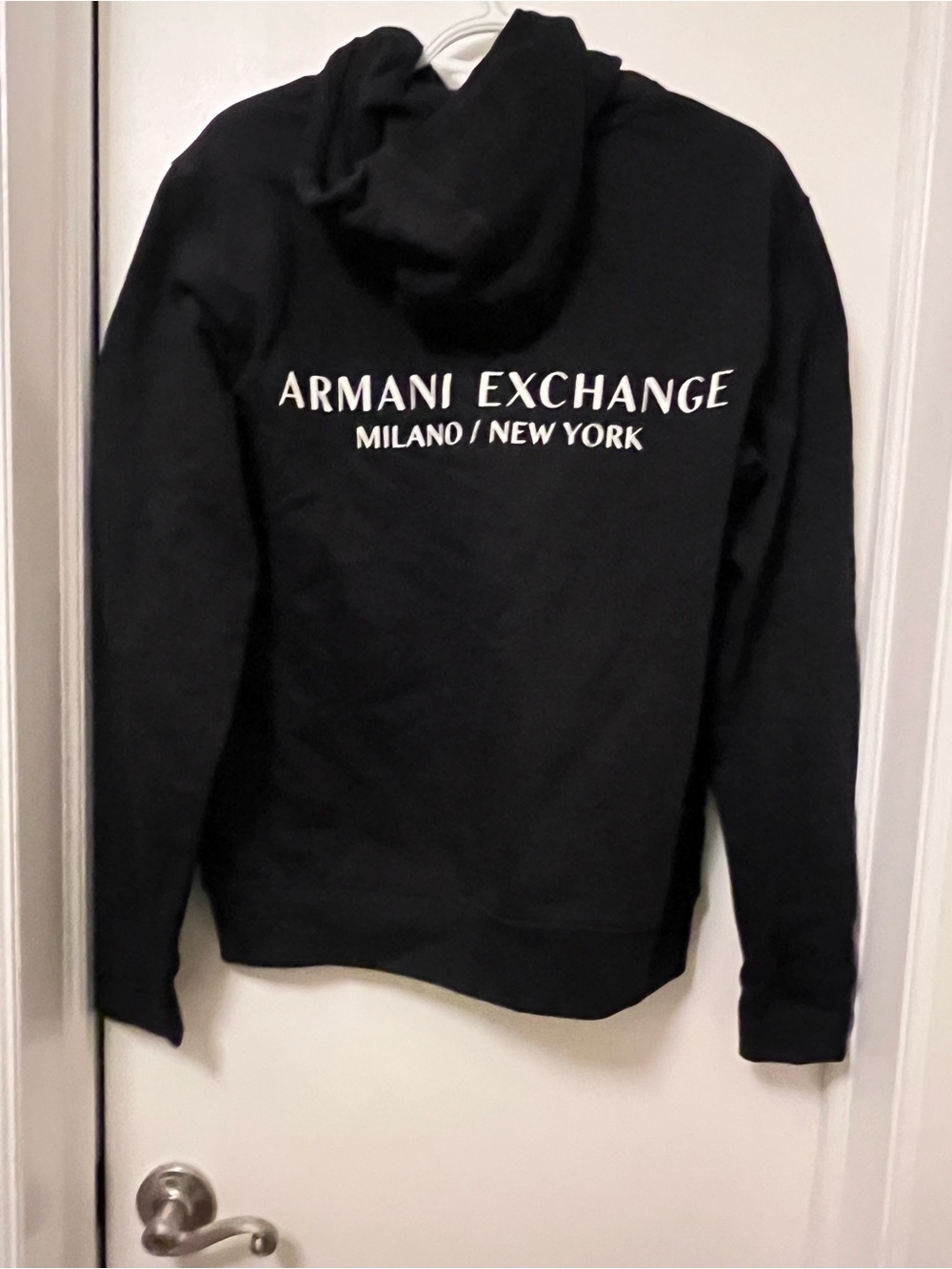 Armani Exchange Black Hooded Zip-Up with White Logo Text